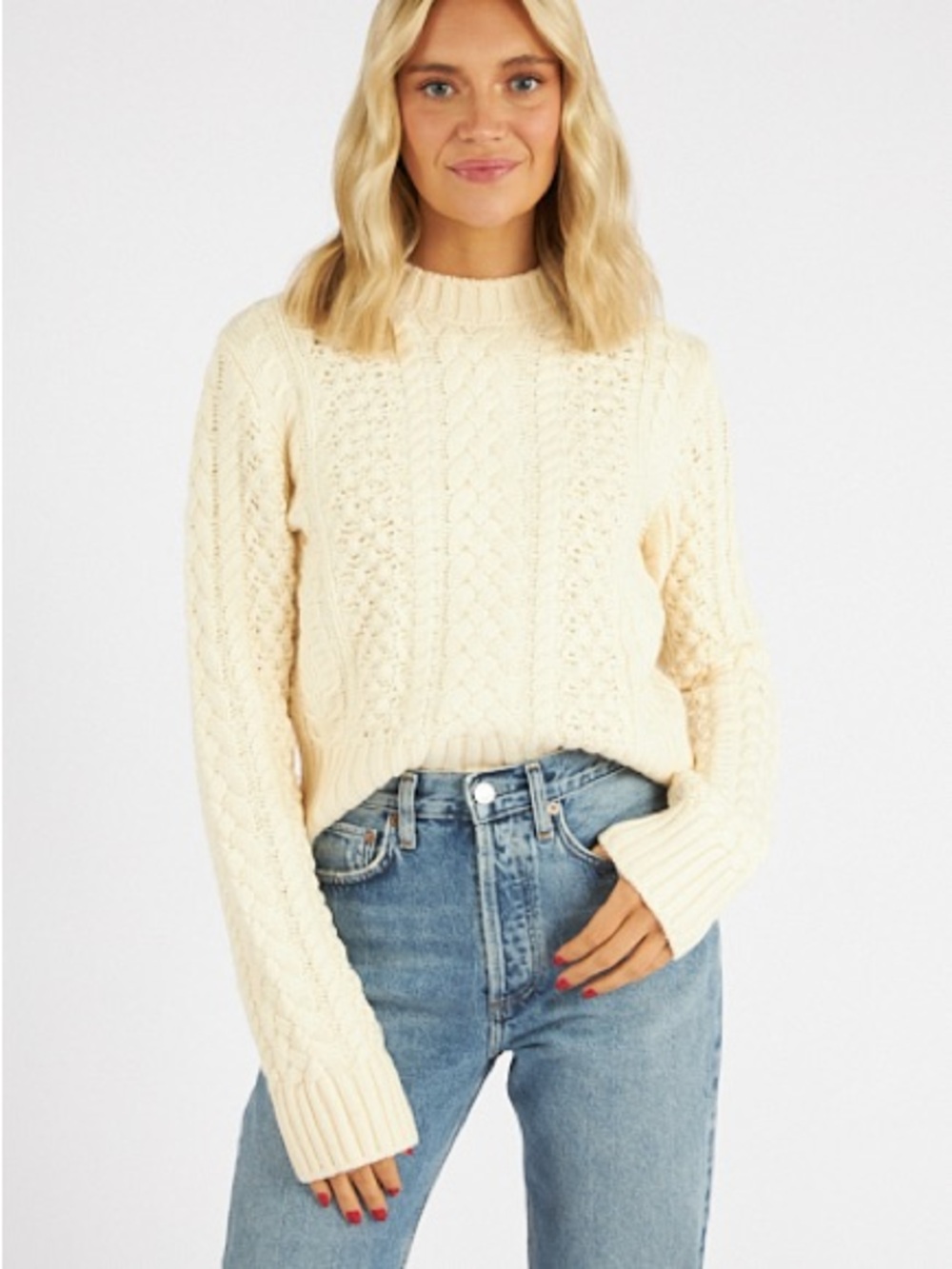 pistola Quinn Cream Cable-Knit Crewneck Sweater